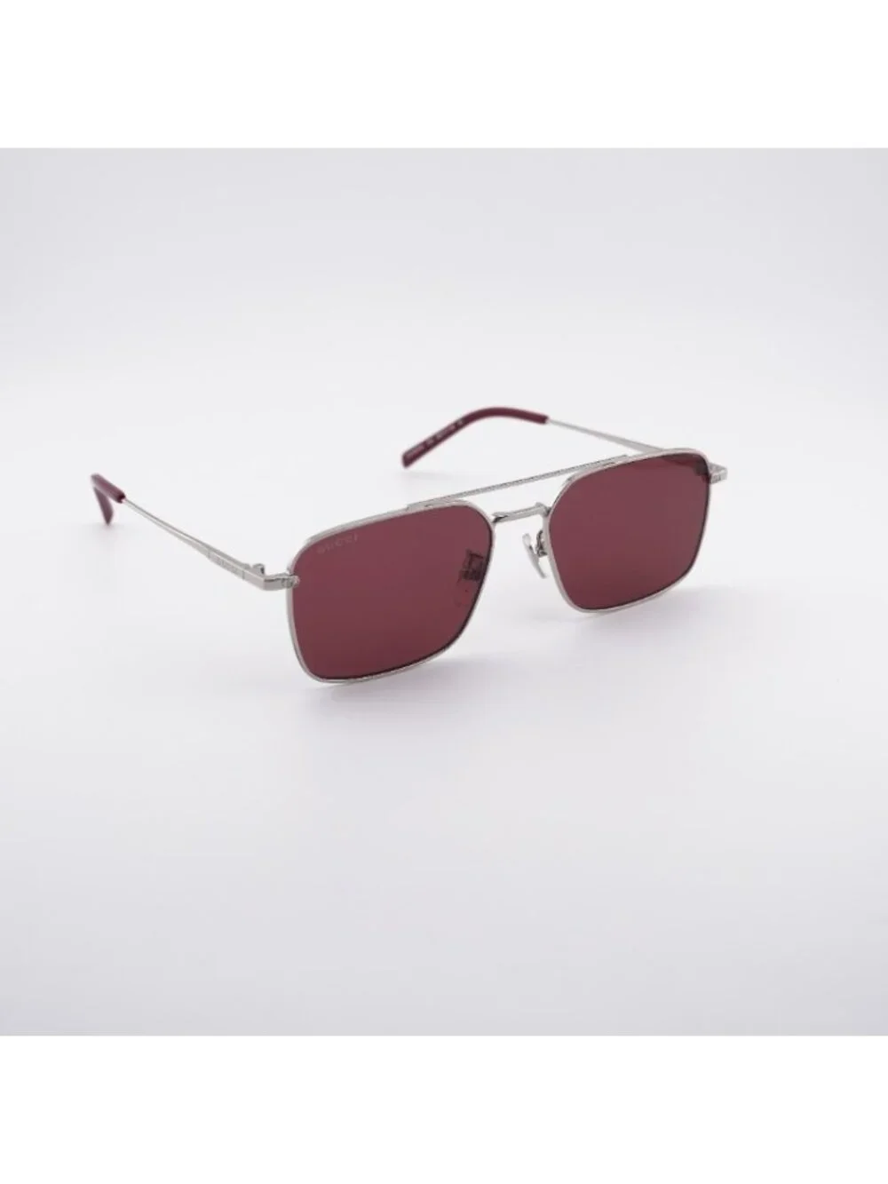 Gucci GG1957SA 004 Sunglasses Silver Square Frame, Burgundy Lenses